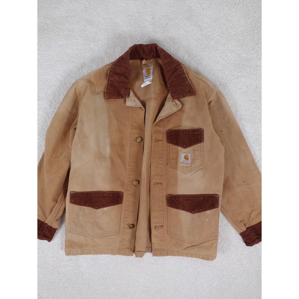 CARHARTT Corduroy Collar Denim Chore Jacket Brown Men's Medium Rare Vintage